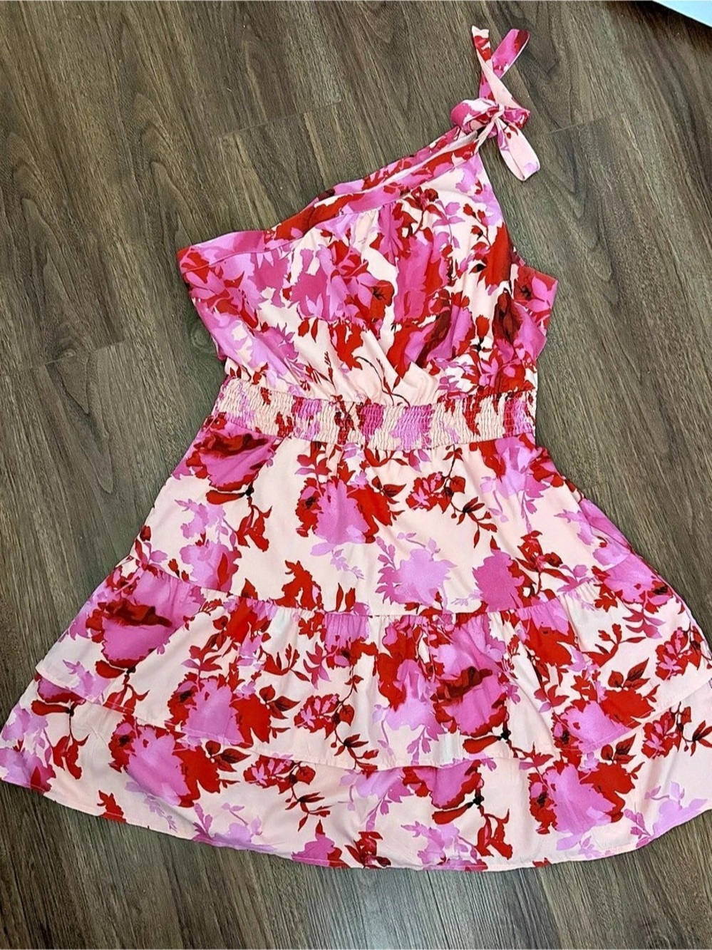 PrettyGarden Floral Halter Mini Dress in Pink & Red Size XXL